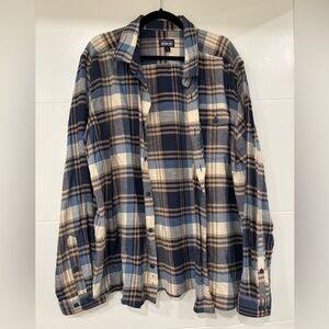 Patagonia Blue and Tan Plaid Shirt